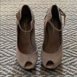 Loeffler Randall taupe platform peep toe